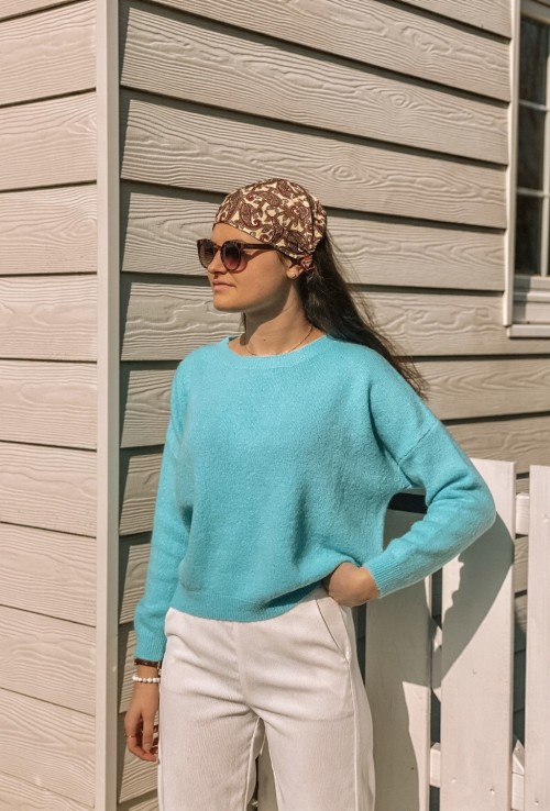 Sweater LOGAN turquoise in mohair and wool
