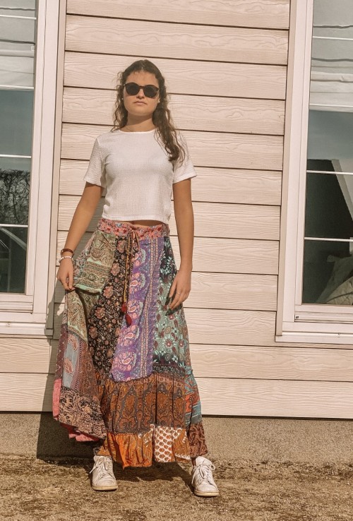 Long skirt RAJU in Indian silk patchwork